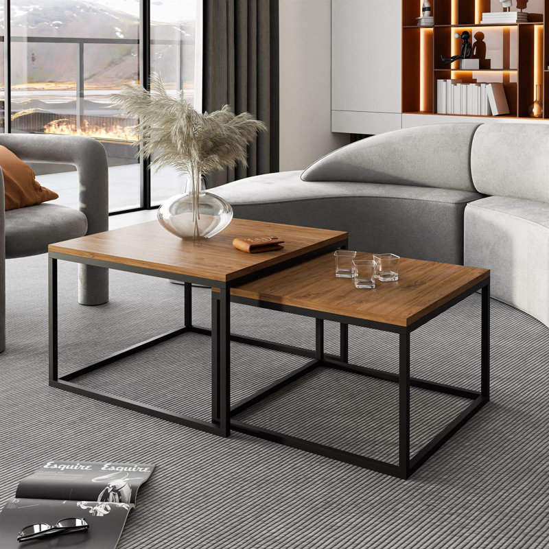 Sattley 2 Piece Coffee Table, Black, Stirling Oak, 46" H x 70" L x 70" W