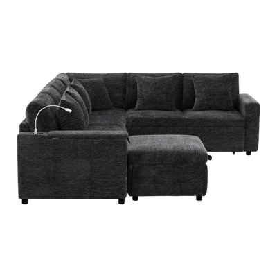 Lit modulaire coulissant 117 * 90 po avec 6 sièges, combinaison, porte-gobelet rabattable, lampe de lecture pivotante, ports de charge doubles, panneau modulaire en chenille et coussins, et charge de type C,