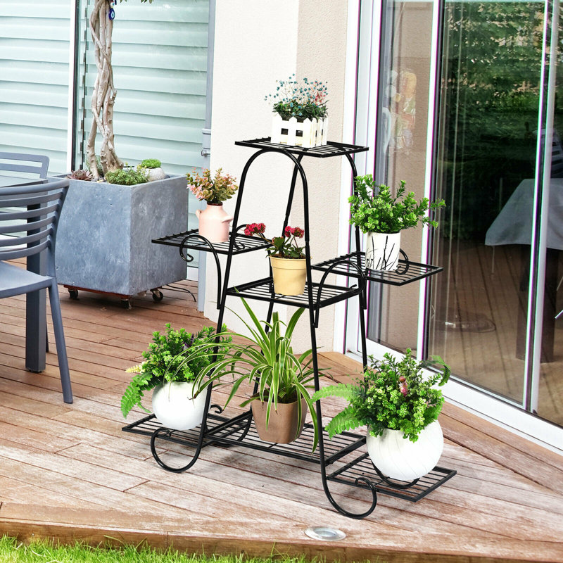 Support pour plante de patio en métal 5 couches et 7 plateaux