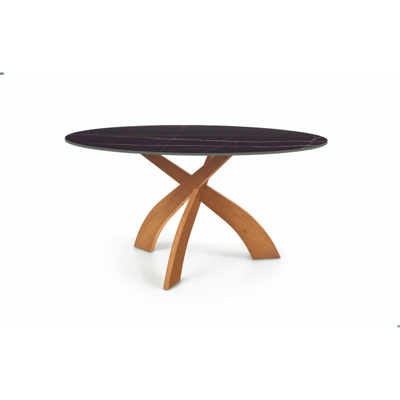 Entwine Round Dining Table, Black, 30"H x 60"L x 60"W, Natural Cherry