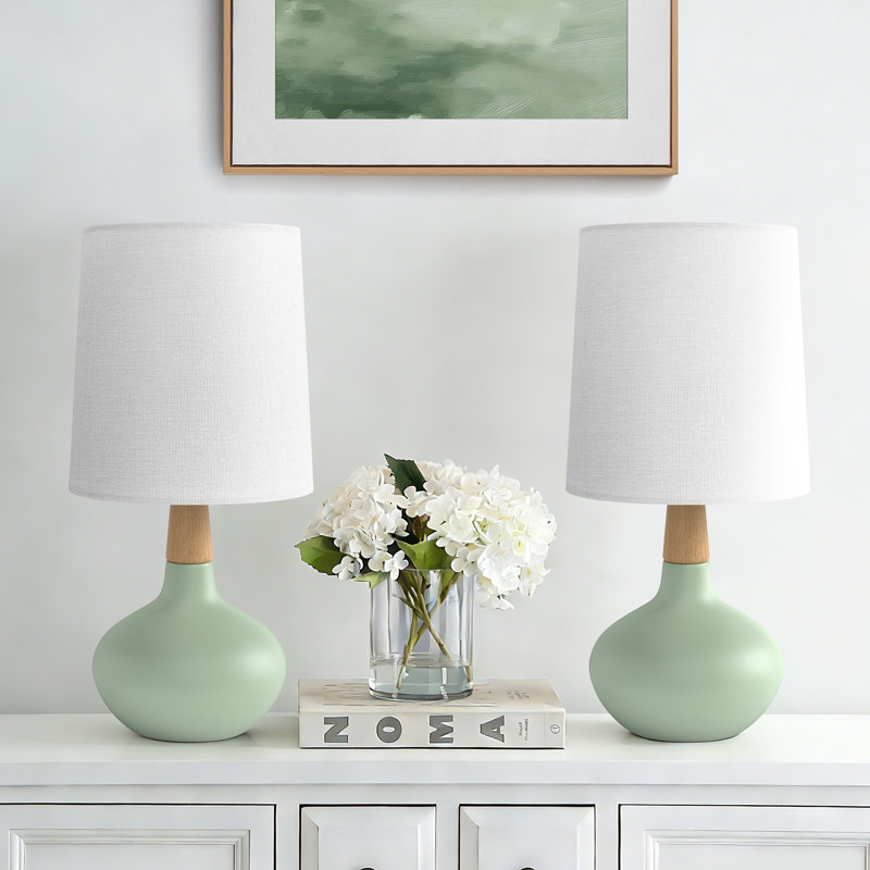 Lampe de table moderne 14 po en céramique et bois, Vert