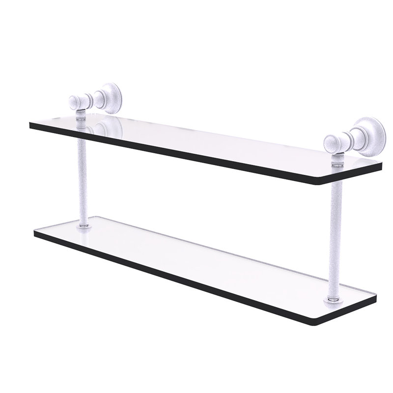 Freyja 2 Piece Glass Tiered Shelf, Matte White, 5.6" H x 22" W x 9.2" D