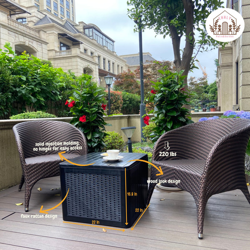 Boîte de rangement pour terrasse EHHLY, petites tables d'appoint d'extérieur pour patio, boîte de rangement extérieure imperméable 36 gallons, boîtes de rangement pour coussins de table d'extérieur, boîtes de rangement en plastique résistant aux 