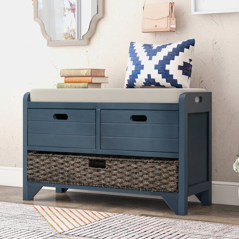 Banc de rangement avec panier amovible et 2 tiroirs, Marine