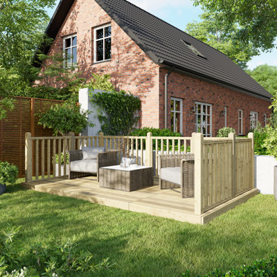 Powersheds 8 x 14ft Timber Pressure Treated Decking Kit - Handrails on Three Sides