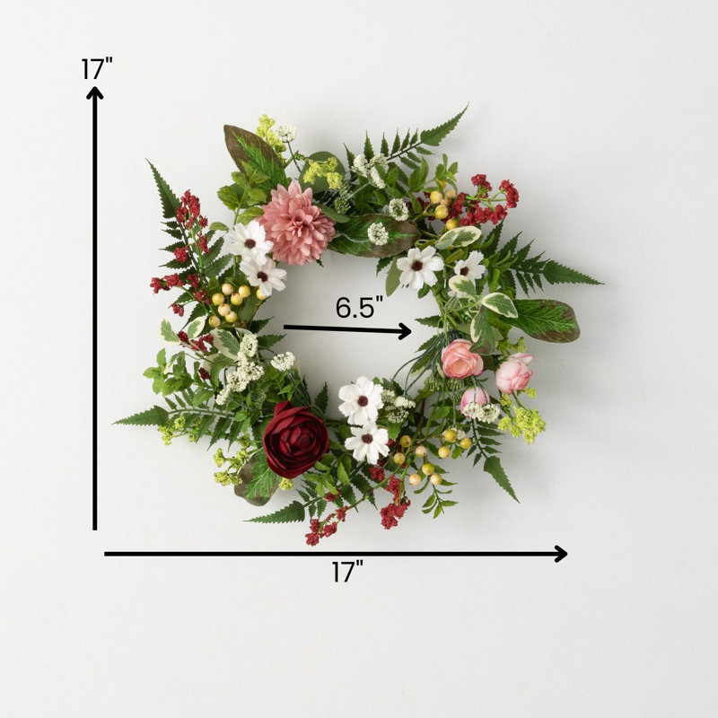 Couronne florale artificielle et romantique, L 17 po x H 17 po x P 4,5 po