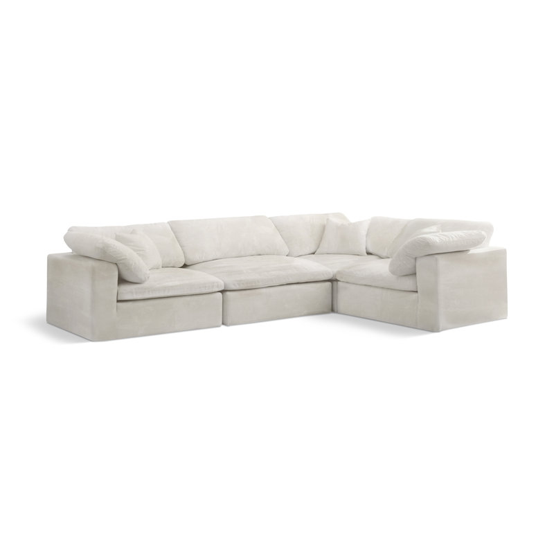 Humayraa Velvet L-Shaped Sectional Reversible, Cream Velvet