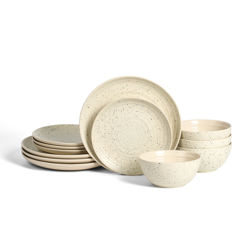 Stone Lain Dua 12-Piece Dinnerware Set Stoneware, White