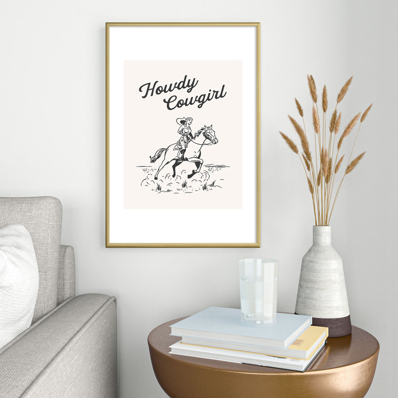 Howdy Cowgirl Black, encadré sur papier, Or, H 19 po x l 13 po