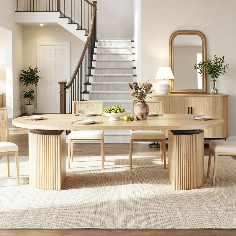 Table de salle à manger extensible ronde pour armoire de rangement de 4 à 8 et 54 po avec tablettes réglables, Jaune