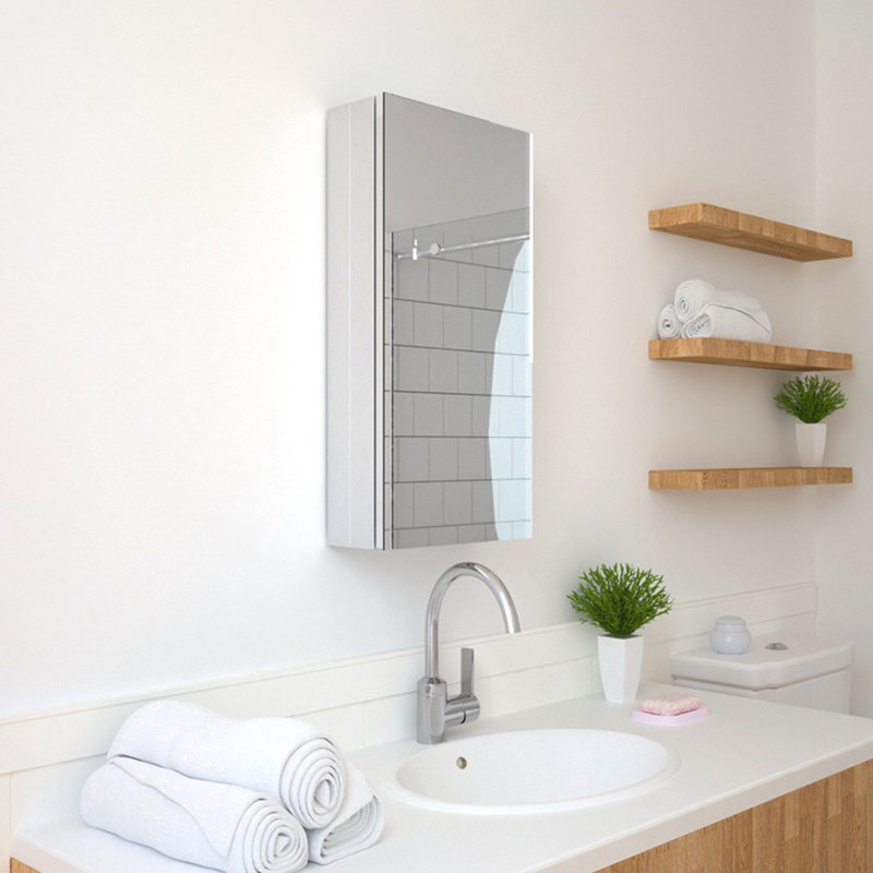 Taimei 24'' H Satin Aluminum Medicine Cabinet with Frameless Mirror