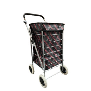 4 WHEEL SHOPPING TROLLEY - RED/BLK PATTERN
