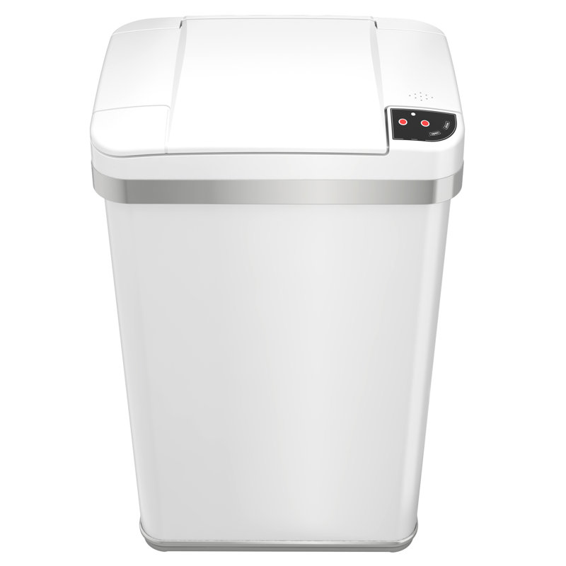 White Stainless Steel Touchless Sensor Kitchen Trash Can