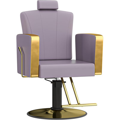 Fauteuil de barbier avec élégantes finitions dorées et strass, dossier inclinable réglable de 102° à 141°, pivotant à 360°, pompe hydraulique 200 kg, fauteuil de salon robuste pour salon de coiffure et institut de beauté.
