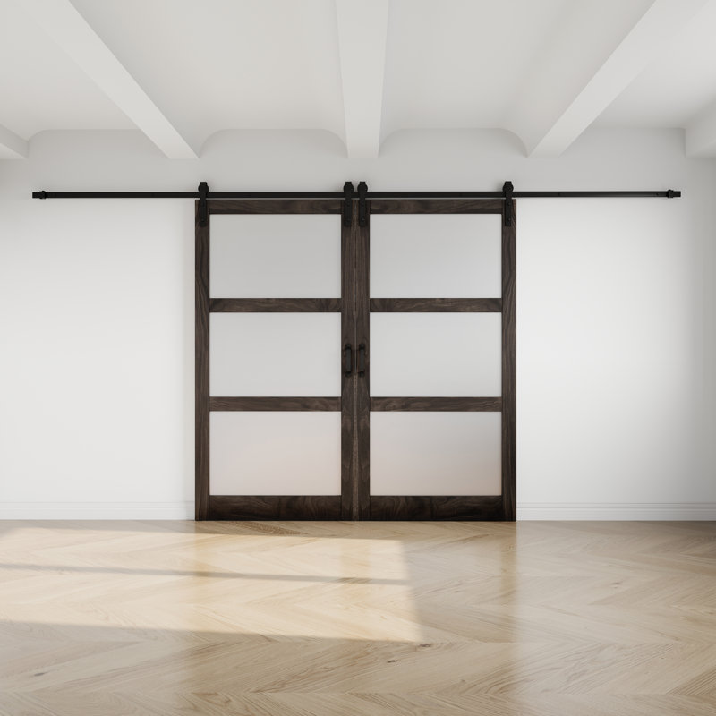 Porte de grange 84 po en bois manufacturé massif 84 po préfini avec quincaillerie d'installation, 84 po x 84 po