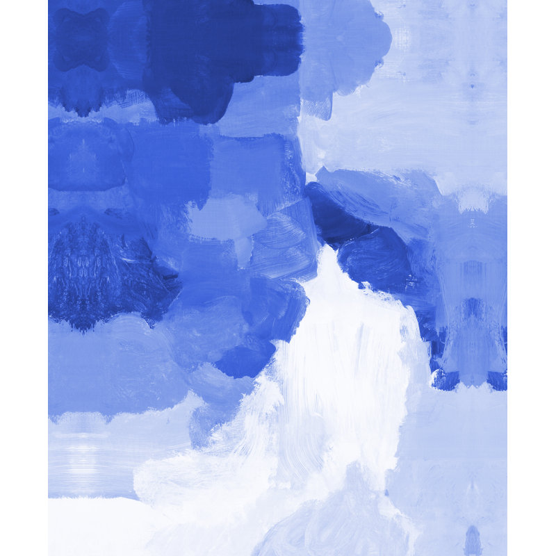 Blue River Abstract - Painting Print, 46cm H x 30cm W, Black Floater Framed