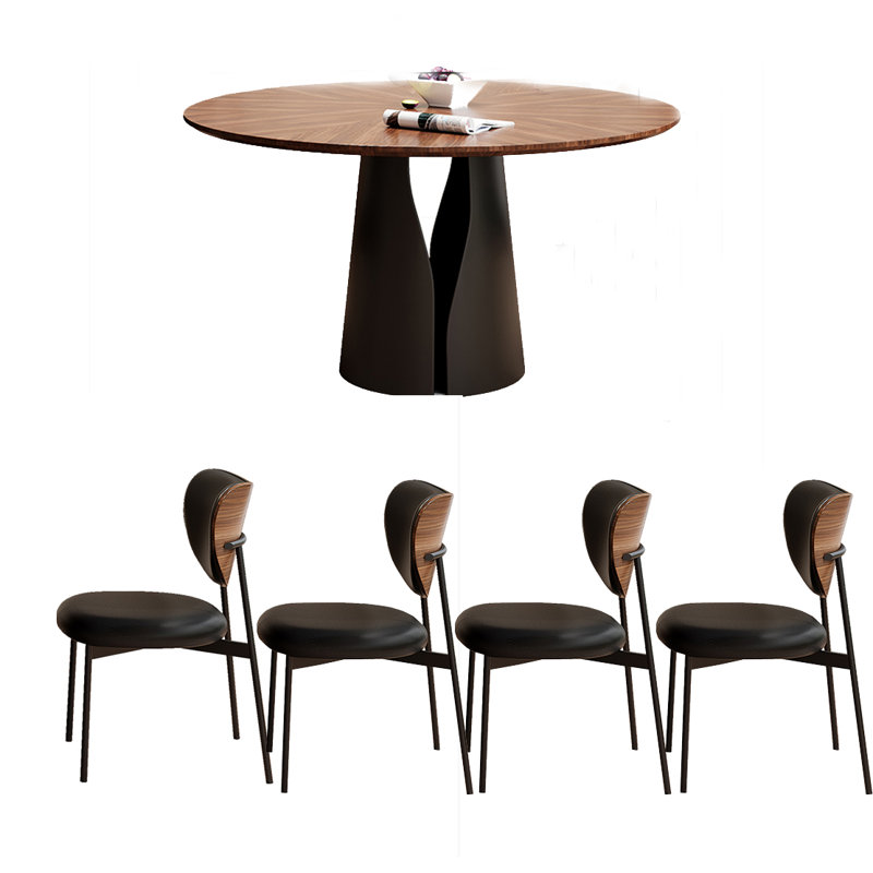 Ancient Style Black Walnut Solid Wood Dining Table 4 - Person Walnut Solid Wood Top Pedestal Dining Set