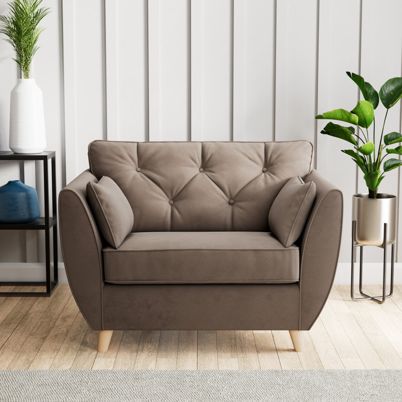 Hoxton Upholstered Chair and a Half, Mole, Beige Wood
