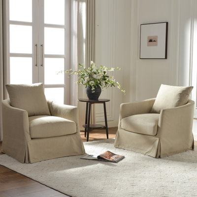 32" W Down Fill Upholstered Slipcover Swivel Barrel Chair with Pillow Back Set of 2