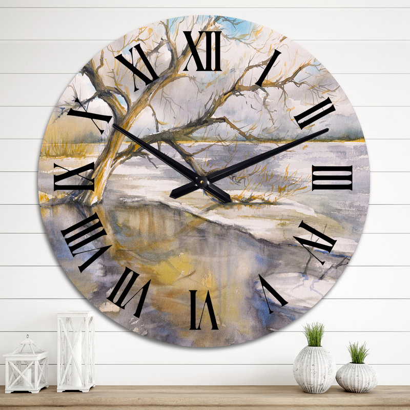 Arbre près de la rivière - horloge murale Lake House, Surdimensionné