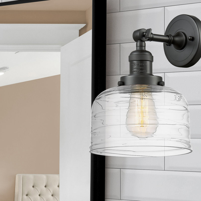 Applique murale 1 lumière 8 po Bell, Bronze frotté à l'huile, DEL, Tourbillon déco transparent