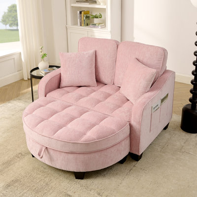 Canapé à deux places, canapé-lit double avec accoudoirs et dossiers irréguliers, repose-pieds avec espace de rangement, livré avec deux petits coussins, convenant au salon et à la chambre à coucher