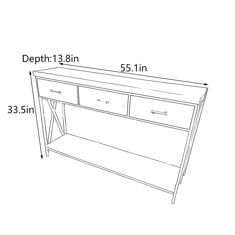 Nordic Style Solid Wood Entry Table, 33.5" H x 55.1" W x 13.8" D