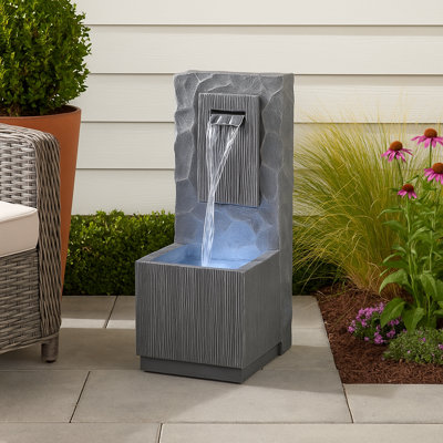 Outdoor Waterfall Fountain with LED Light, Adjustable Flow, Durable Polyresin Design for Gardens and Patios