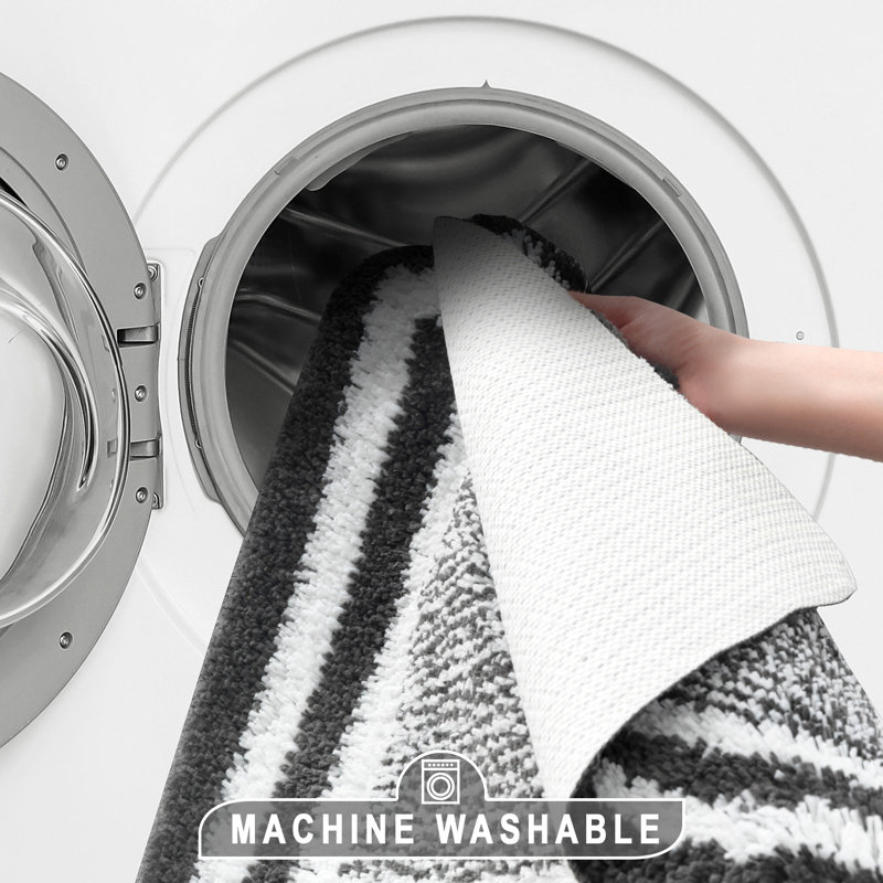 Ensemble de tapis de bain Dyasia 16 po x 24 po + 20 po x 32 po (2 pièces), Gris foncé / Noir