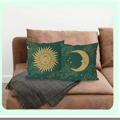 Mystical Celestial Throw Pillow Set - Retro Boho Astrology Tarot Sun Moon Universe Decorative Covers - Mid Century Bedroom Gifts