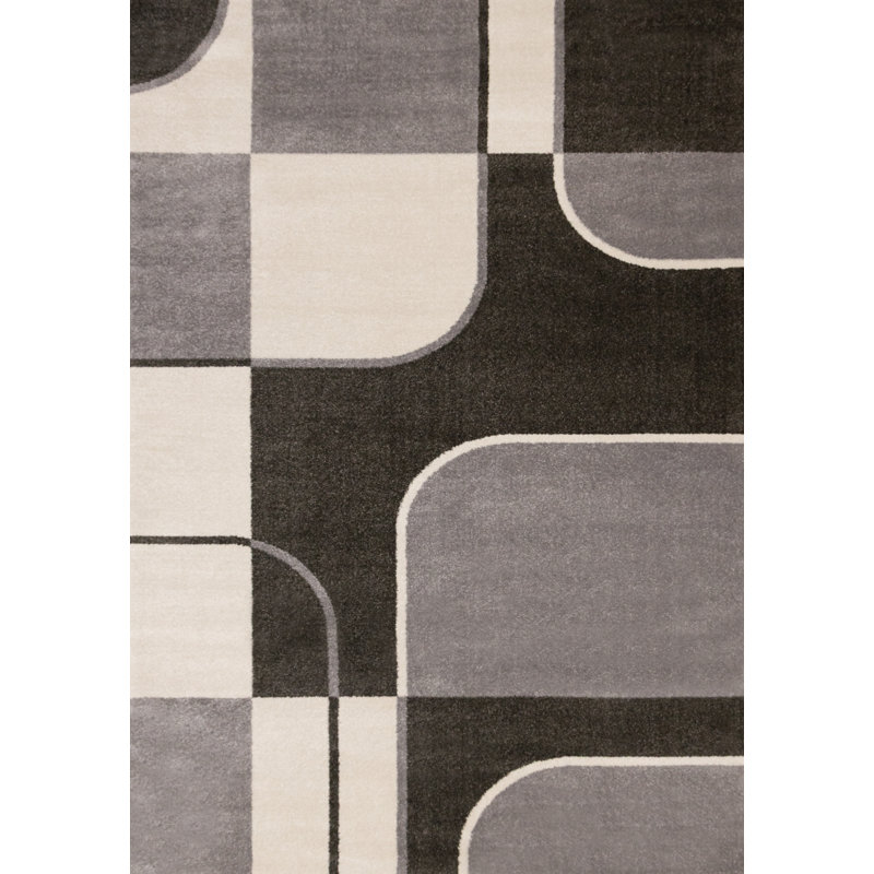 Tapis gris dense tissé à motif géométrique Hor86, Rectangle 5 pi 3 po x 7 pi 7 po
