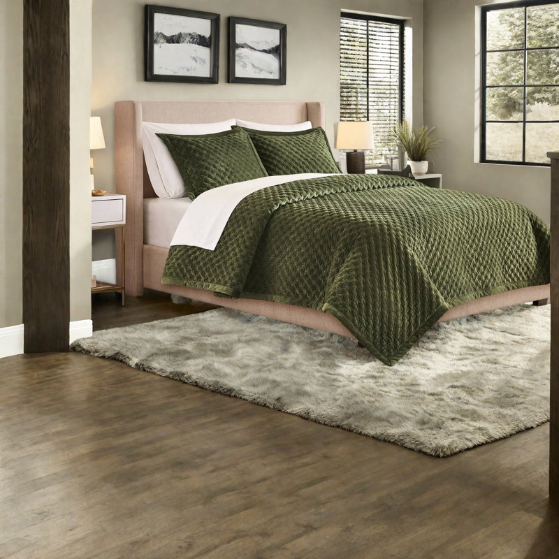 De literie en velours pour très grand lit, couvre-lit matelassé vert pour maison moderne