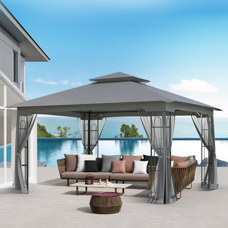 13 Ft. W x 11 Ft. D Steel Patio Gazebo, Gray