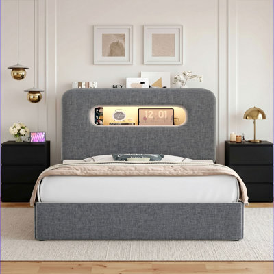 Ensemble de chambre à coucher 3 pièces, lit de rangement avec tiroirs et tables de chevet à 3 tiroirs avec port de recharge EN VENTE