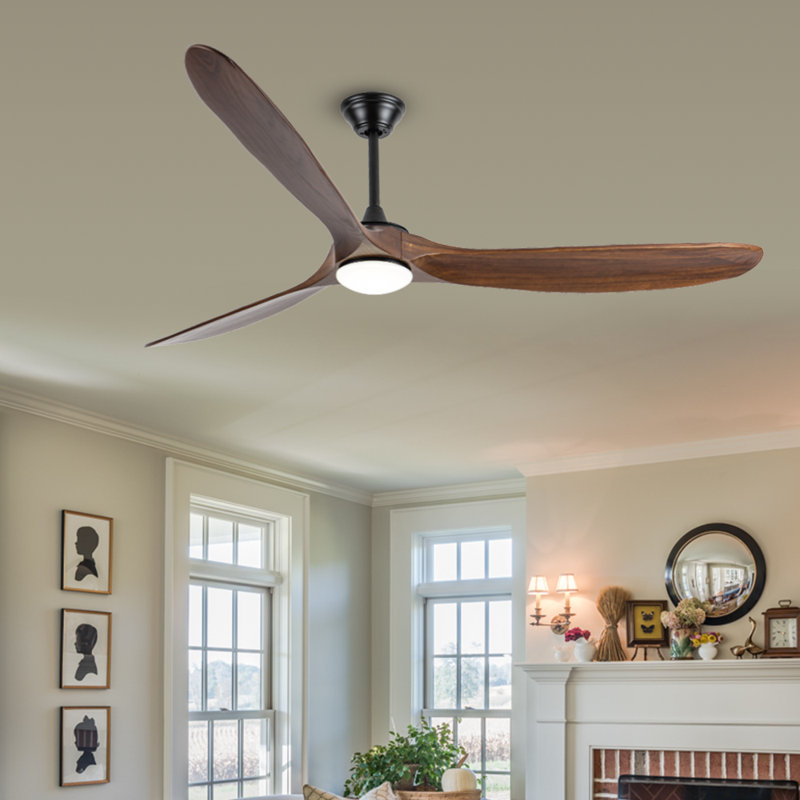 Solid Wood Ceiling Fan With Light,DC Motor,Remote Control, 70", Black