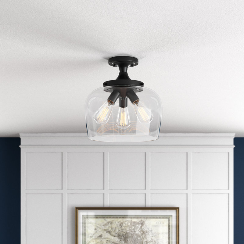 Ashford Matte Black Nickel Globe 13" Semi-Flush Ceiling Light