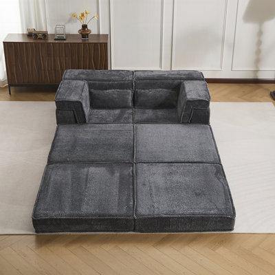 Compression Mahjong Sofa,Convertible Floor Sofa Bed,DIY Boneless Modular Sectional Sofa,No Assembly Required,Circle Fleece Fabric,Oversized 3 Seater With 3 Pillows