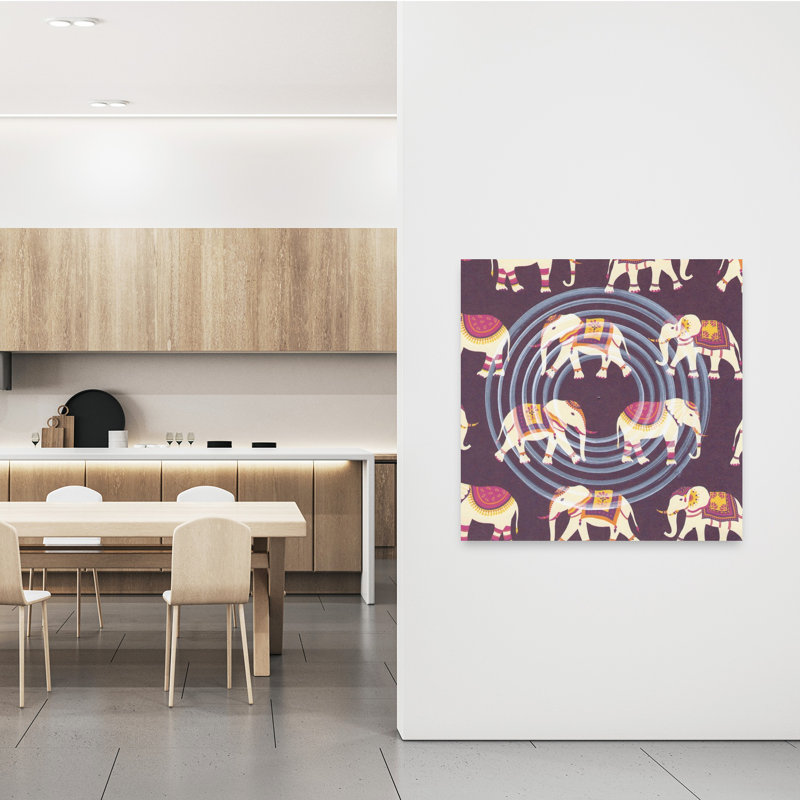 Ornement orné de cercles d'éléphants, art mural contemporain, H 48 po x l 48 po