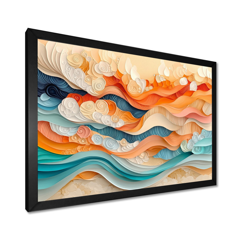 Abstrait corail vagues océaniques de l'éternité IV - art mural corail, H 12 po x l 20 po, Noir