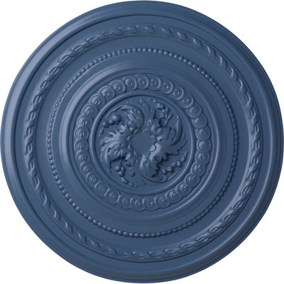 Médaillon de plafond endurathane traditionnel avec feuilles d'acanthe, DO 26 po x P 3 1/8 po x P 1 1/2 po (convient aux auvents jusqu'à 4 1/4 po), finition en pierre spartan peinte à la main