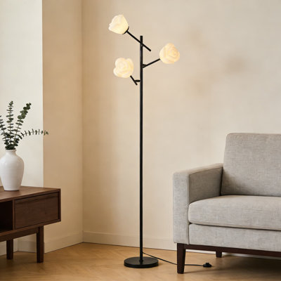 Lampe sur pied réglable à 3 têtes avec abat-jour floral, comprend des ampoules à DEL, une lampe de lecture moderne pour le salon, la chambre à coucher ou le bureau