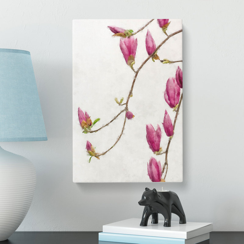 Pink Floral Flowers - Wrapped Canvas Painting, 76cm H x 50cm W x 3cm D