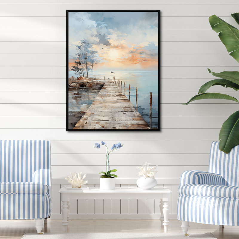 Pier and Dock Seaside III - Coastal Pier, art mural encadré, H 20 po x l 12 po, Cadre flottant noir