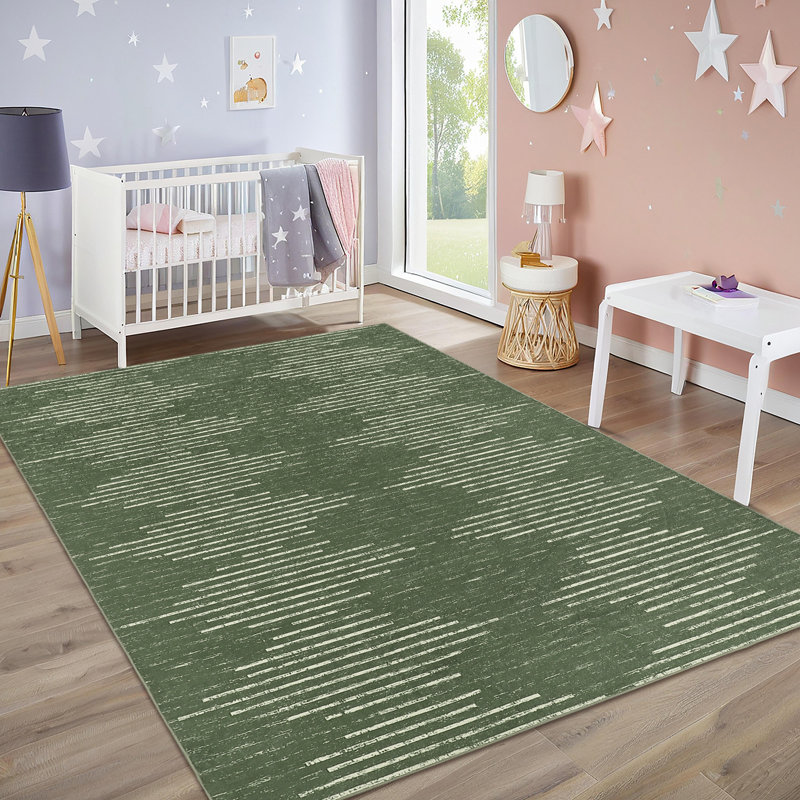 Modern Machine Washable Striped Rug for Living Room Non-Slip Low Pile Stain-Resistant Contemporary Geometric Soft Indoor Carpet for Bedroom Dining Room