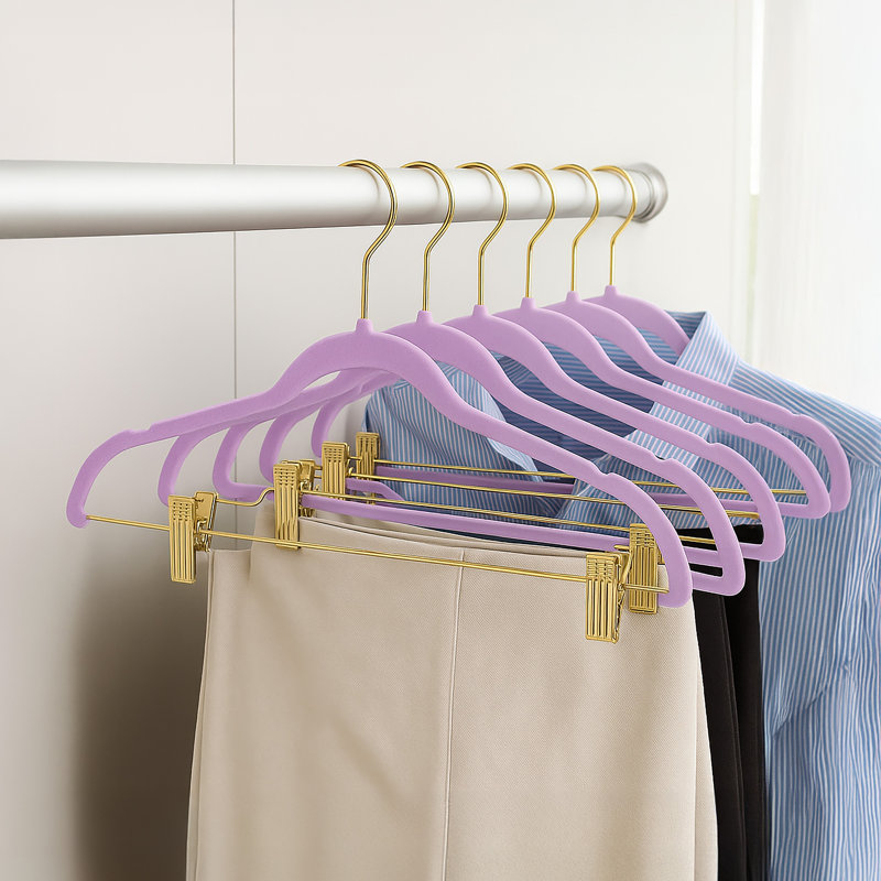 6 Pack Velvet Hangers with Clips, Purple