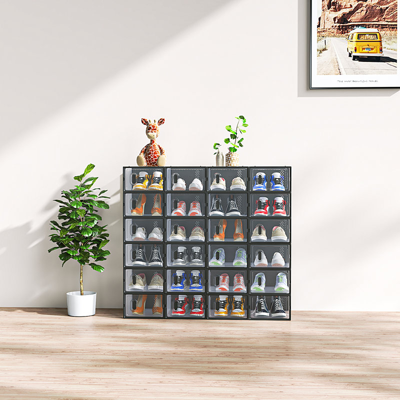  Shoe Storage Box Organizers Stackable (Set Of 24), Clear/Black