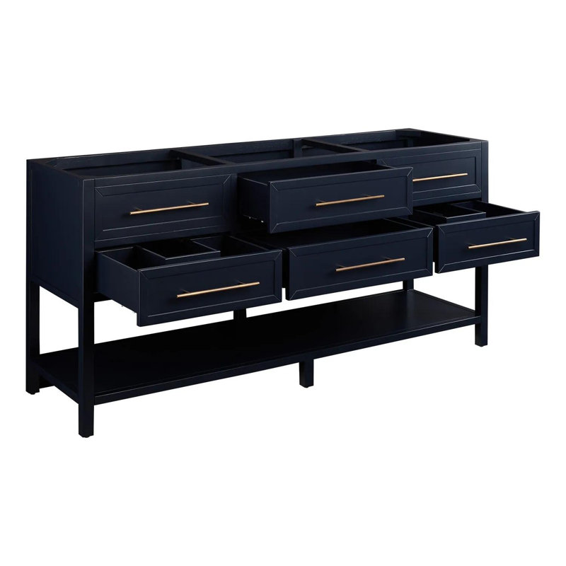 72" Robertson Double Bathroom Vanity Set with Rectangular Undermount Sinks, Midnight Navy Blue, 8" Widespread, Carrara Marble