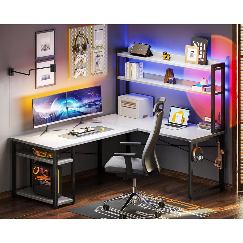 Malliyah L-Shaped Metal Base Computer Desk