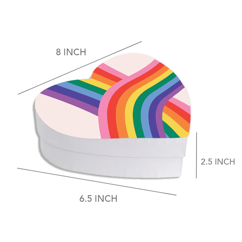Boîte-cadeau en forme de cœur pour la Saint-Valentin avec couvercle, rayures arc-en-ciel, boîte réutilisable, 8 po x 6 po, paquet de 1