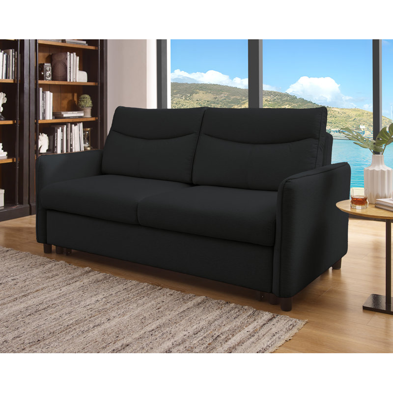 Canapé-lit ferme avec accoudoirs convertibles 3 en 1, Tissu noir, H 37,5 po x l 74,5 po x P 37,5 po